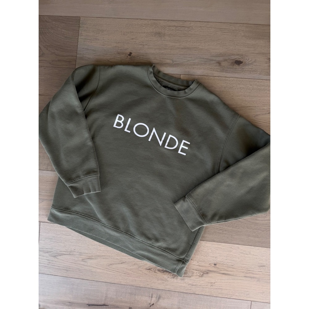 Brunette The Label Blonde Graphic Crewneck Sweatshirt Olive Green L/XL Cozy